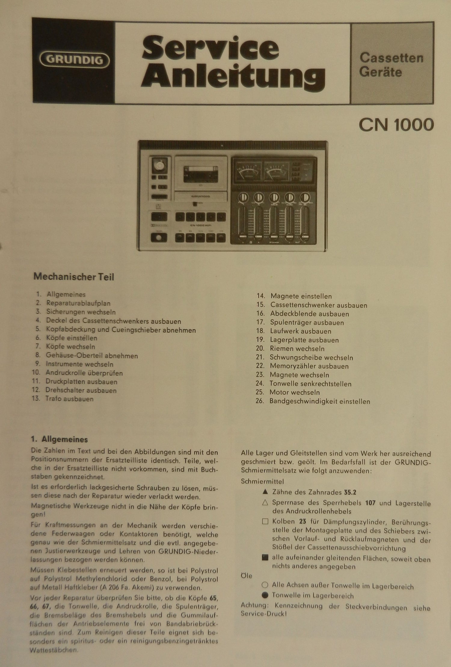 Service Manuals für Hifi Cassettendecks Frontlader