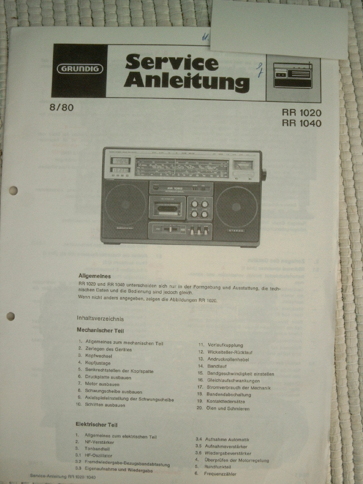 Ersatzteile für Cassettenrecorder C und RR