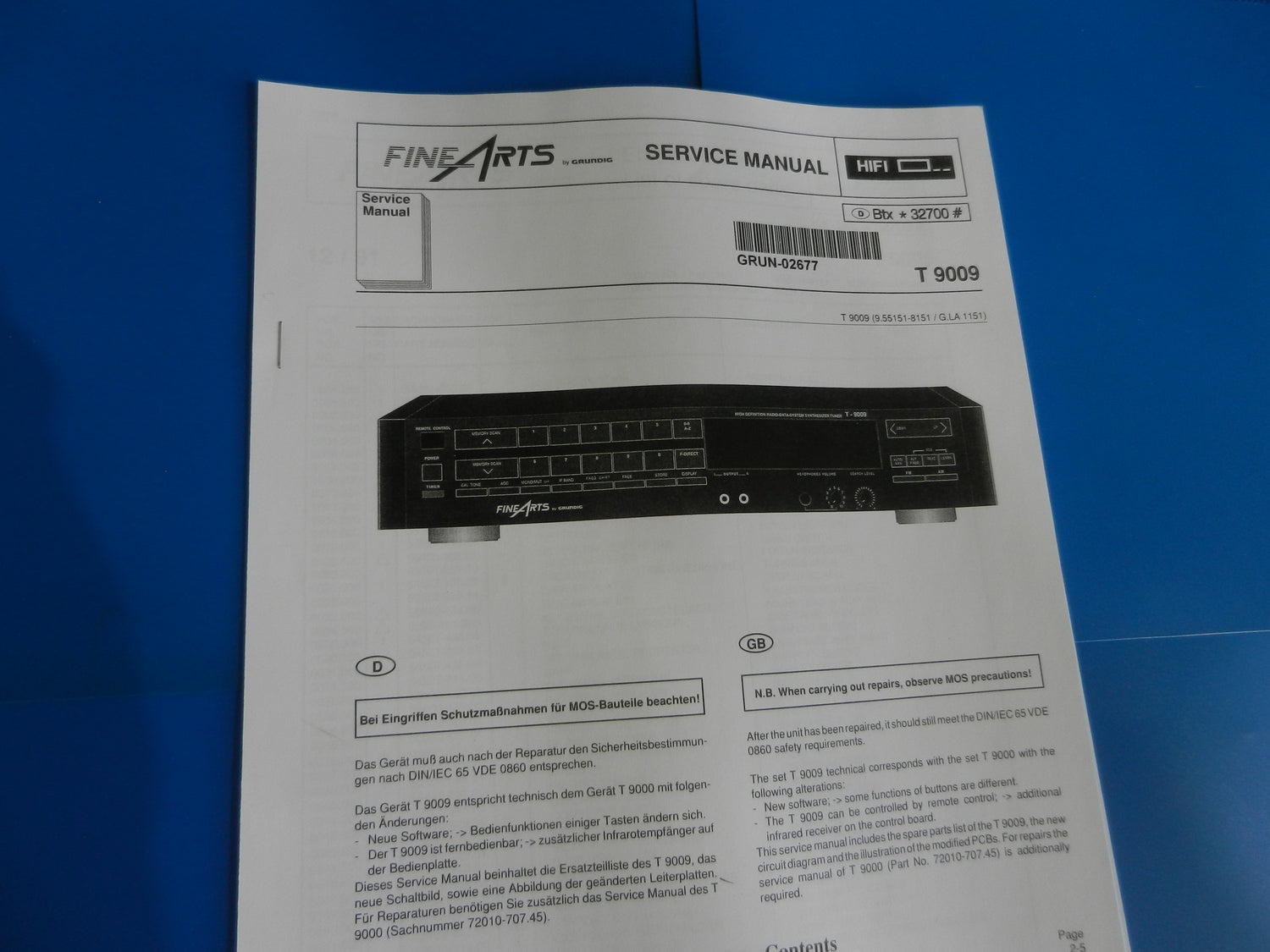 Service Manuals für Hifi Receiver / Tuner von GRUNDIG