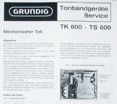 TS600 / TK600 Service Manual für GRUNDIG Hifi Tonbandgerät