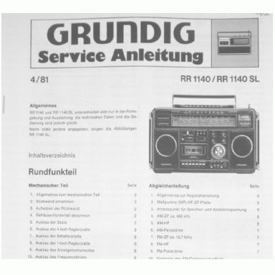 RR1140 Service Manual für Radiorecorder von GRUNDIG