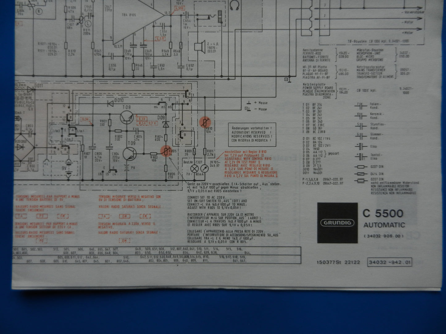 C5500 Schaltplan farbig für Radiorecorder von GRUNDIG, mit Laufwerk CB100 Plan