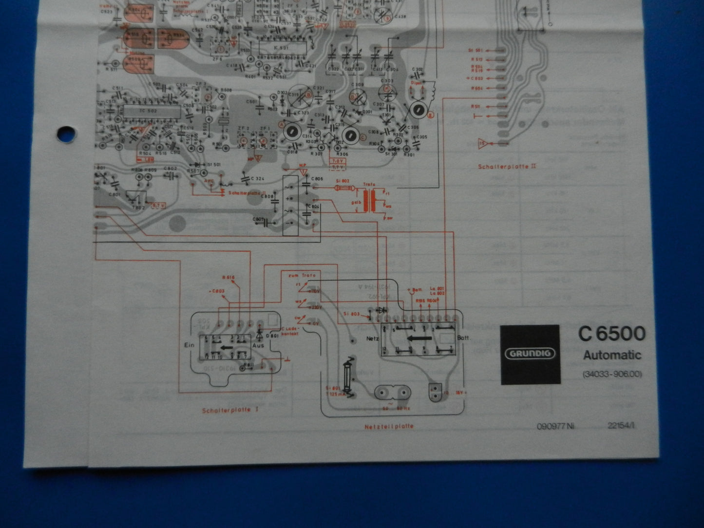 C6500 Schaltplan farbig für Radiorecorder von GRUNDIG, mit Laufwerk CB100 Plan