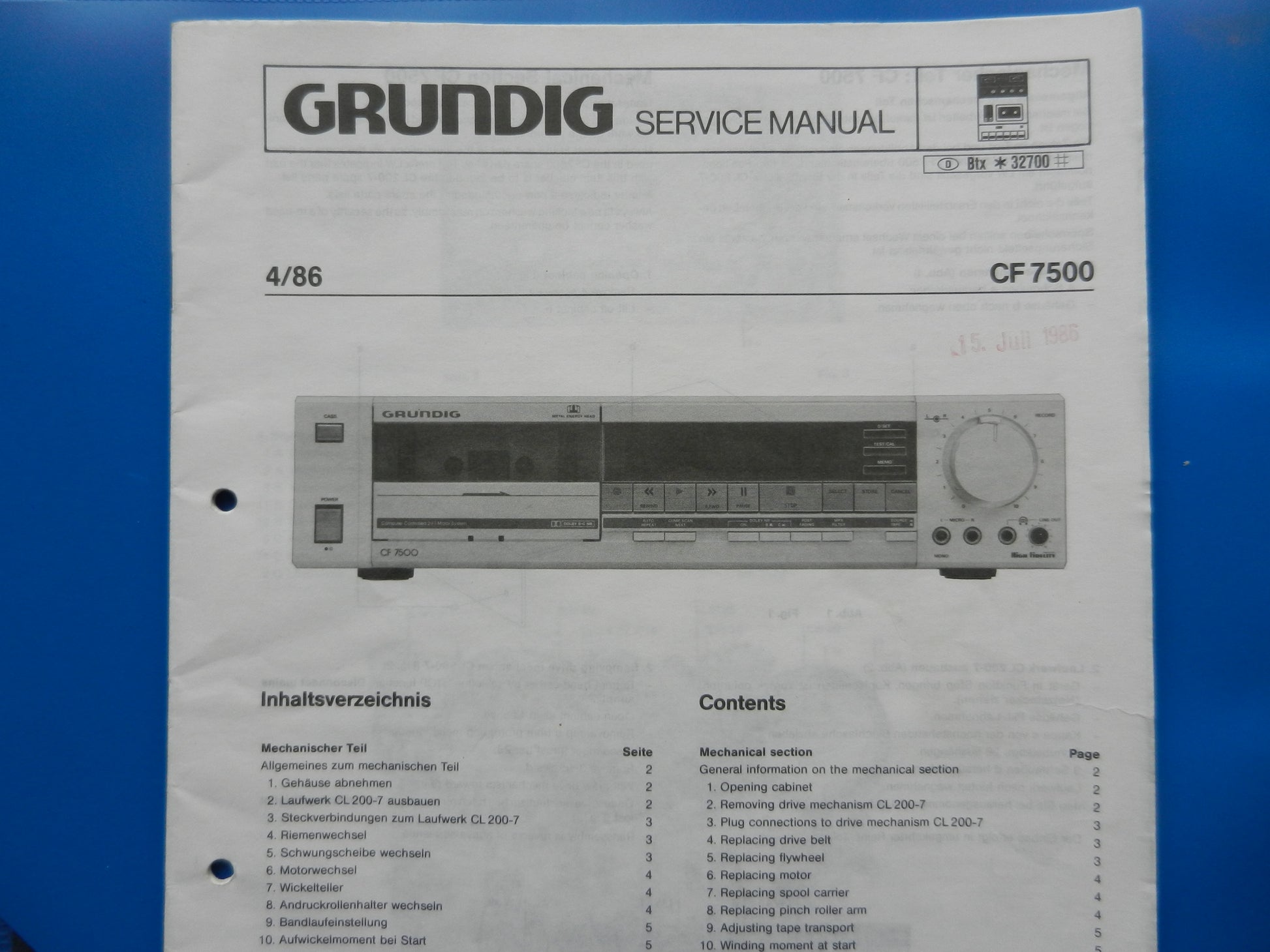 CF7500 Service Manual Original für Hifi Cassettendeck von GRUNDIG