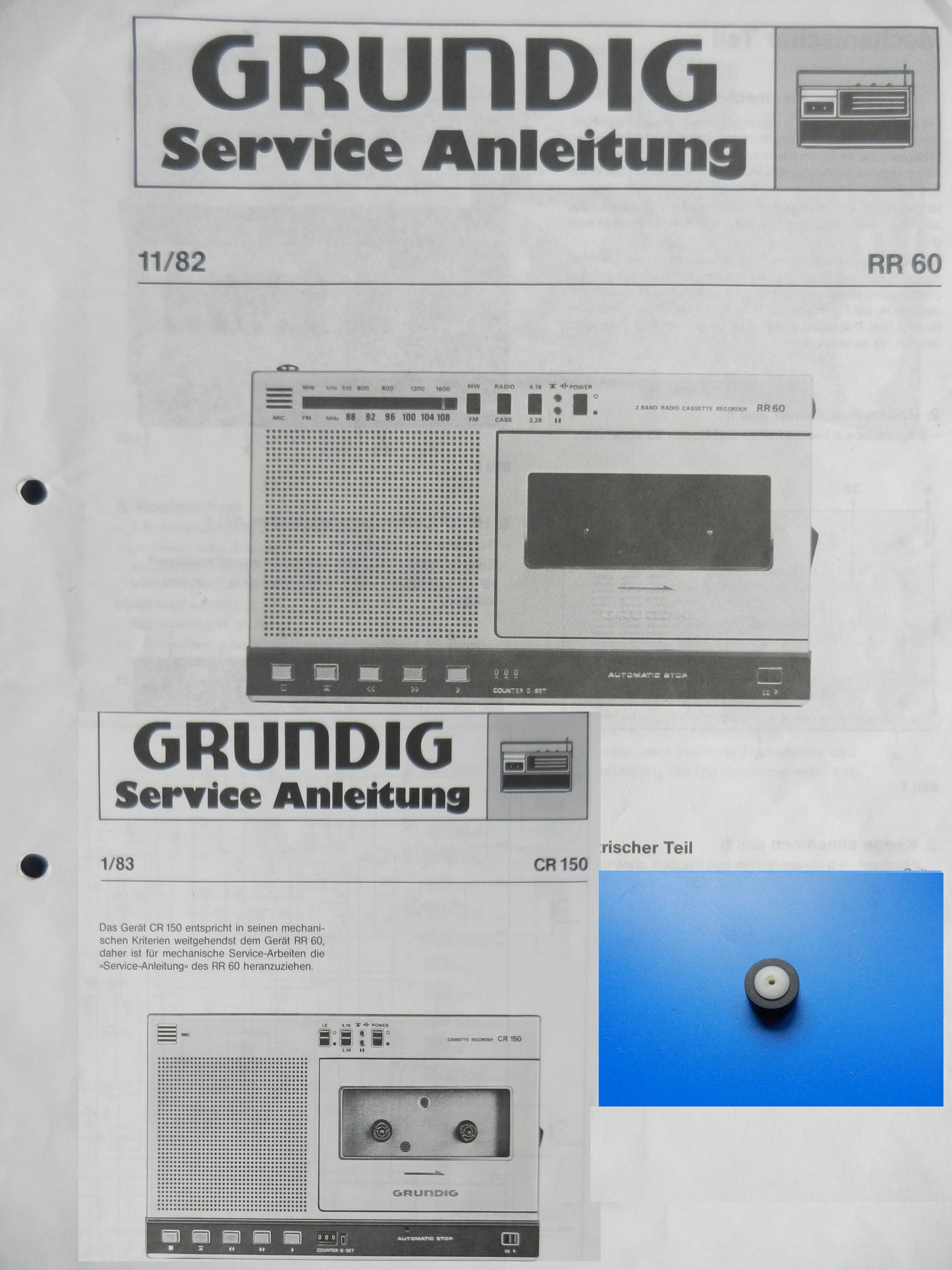 CR150 CR180 und RR60 Tonrolle für Cassettenrecorder von GRUNDIG