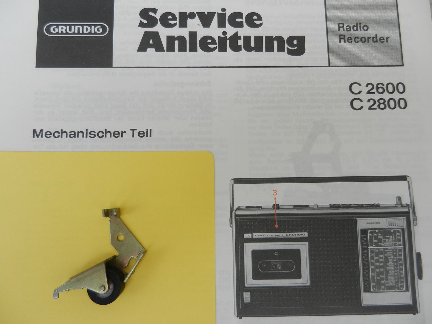 C2600 C2800 Tonrollenhebel von GRUNDIG für den Radiorecorder