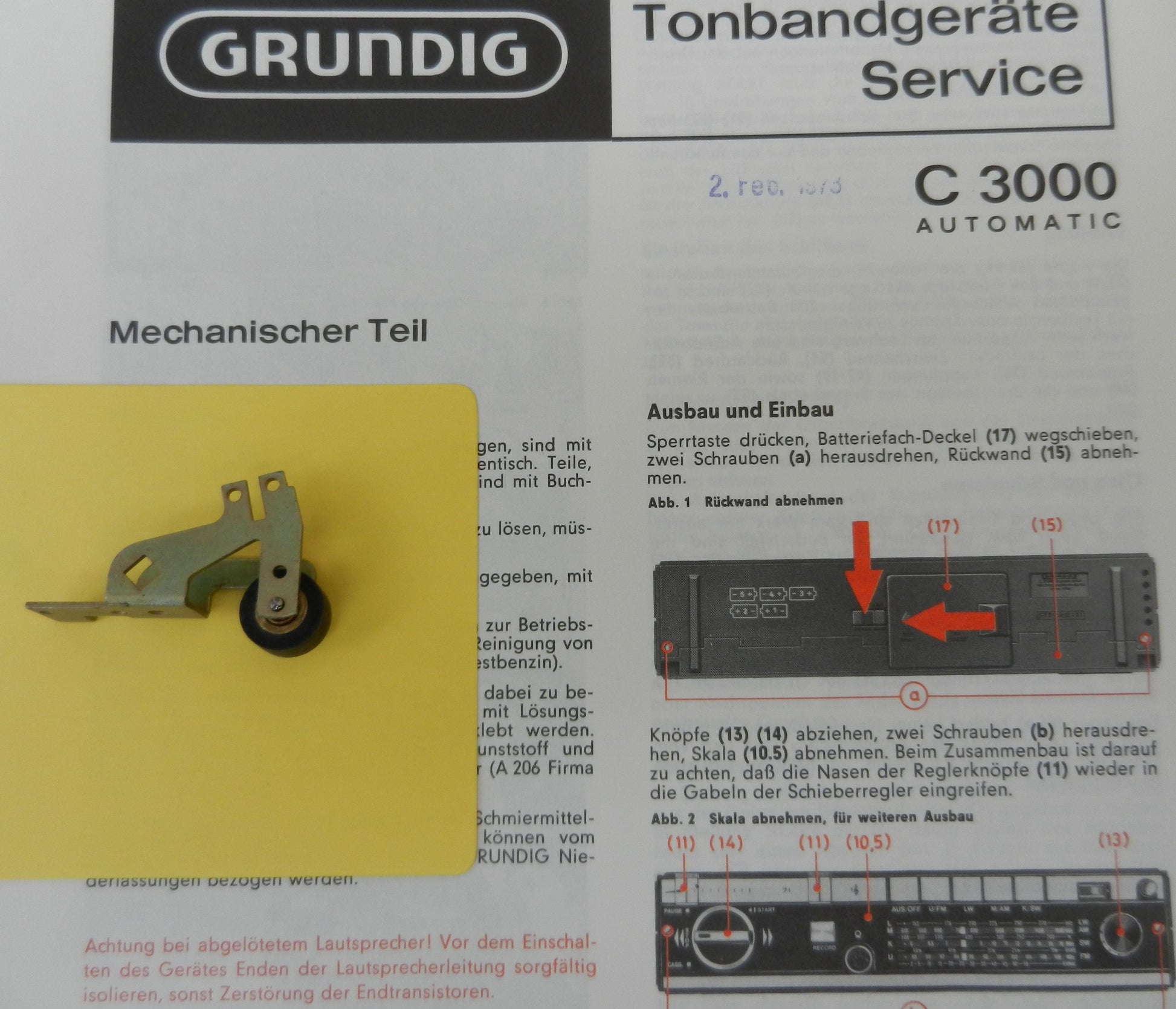 C3000 Tonrollenhebel von GRUNDIG für den Radiorecorder C 3000