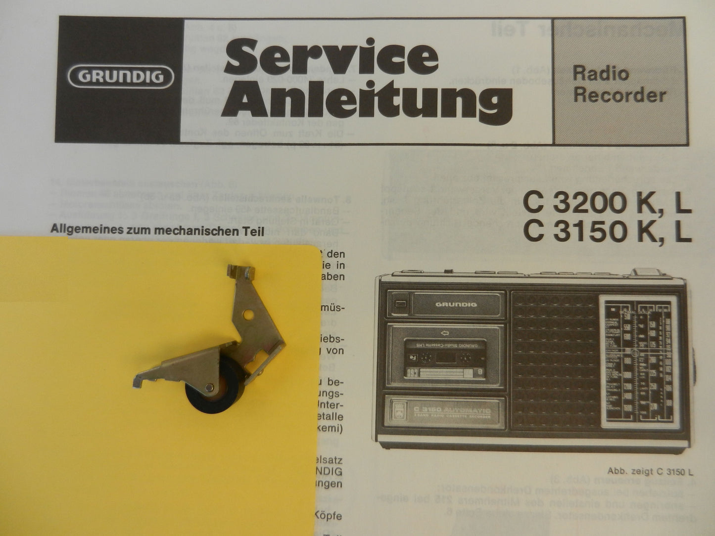 C3150 K L C3200 K L Tonrollenhebel von GRUNDIG für den Radiorecorder