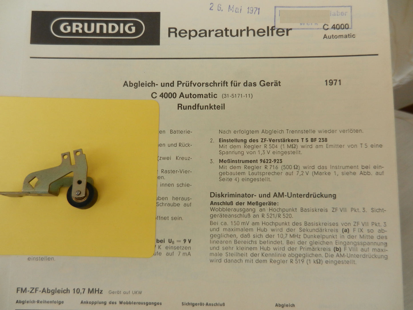 C4000 Tonrollenhebel von GRUNDIG für den Radiorecorder