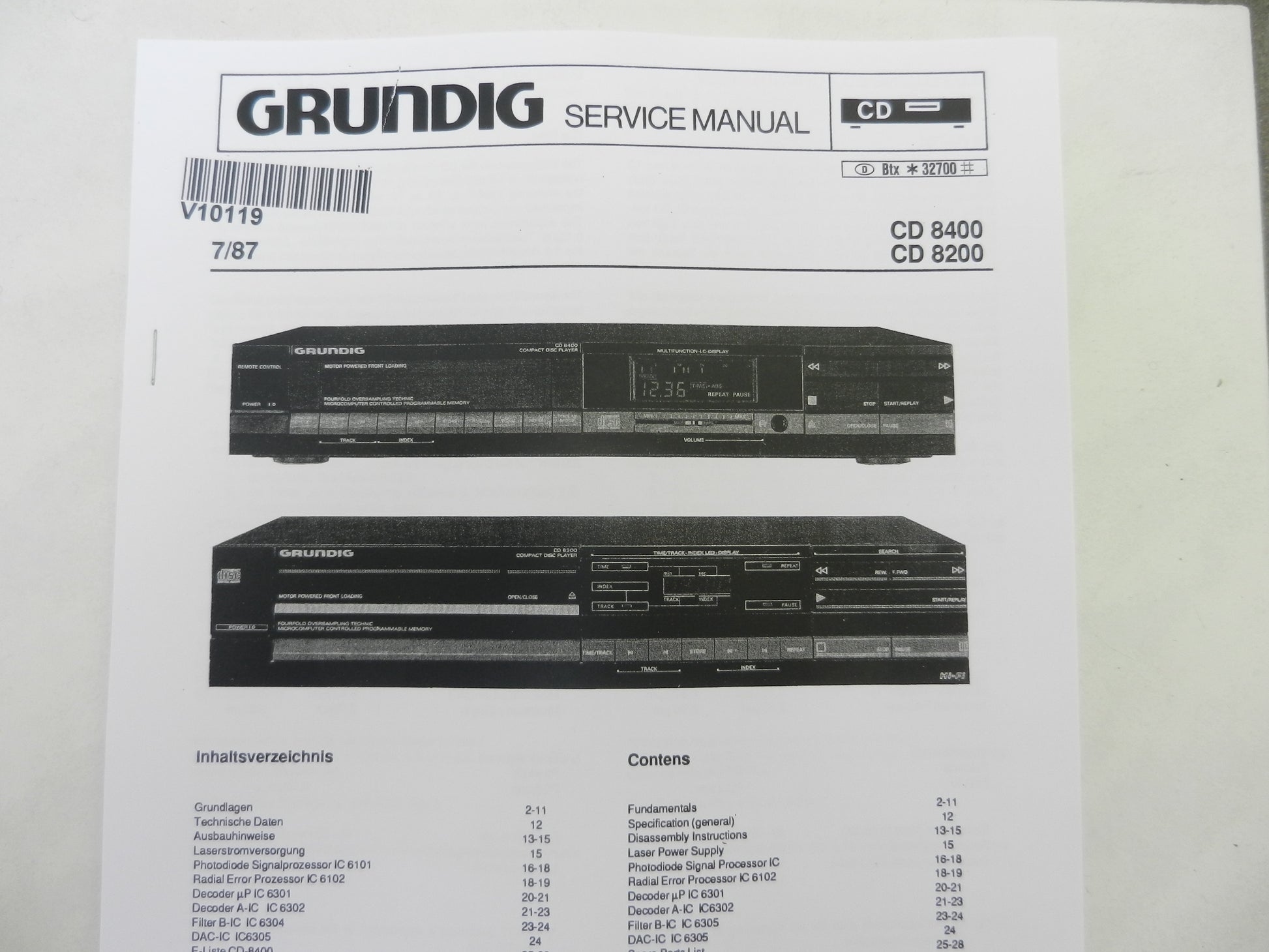 CD8400 / CD8200 Fine Arts CD-Player Service Manual - GRUNDIG