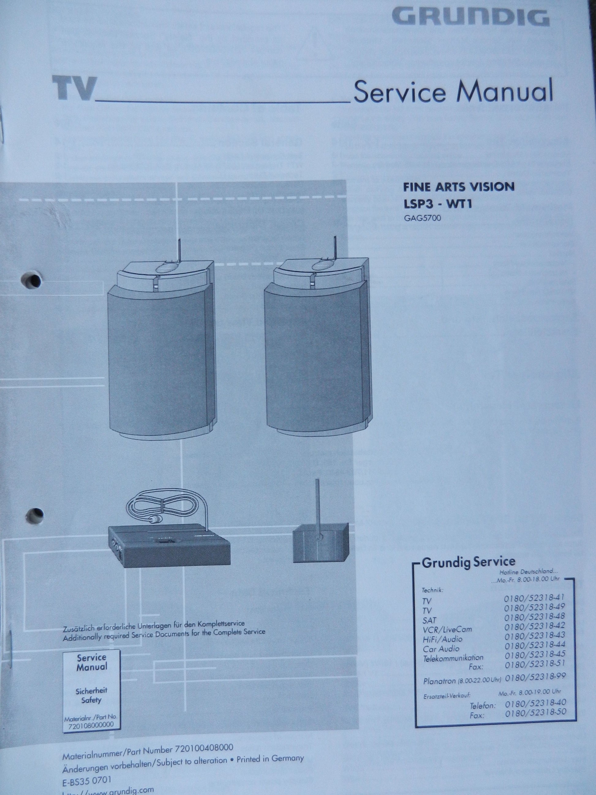 LSP3 - WT1 Service Manual für Fine Arts Funklautsprecher Hifi von GRUNDIG