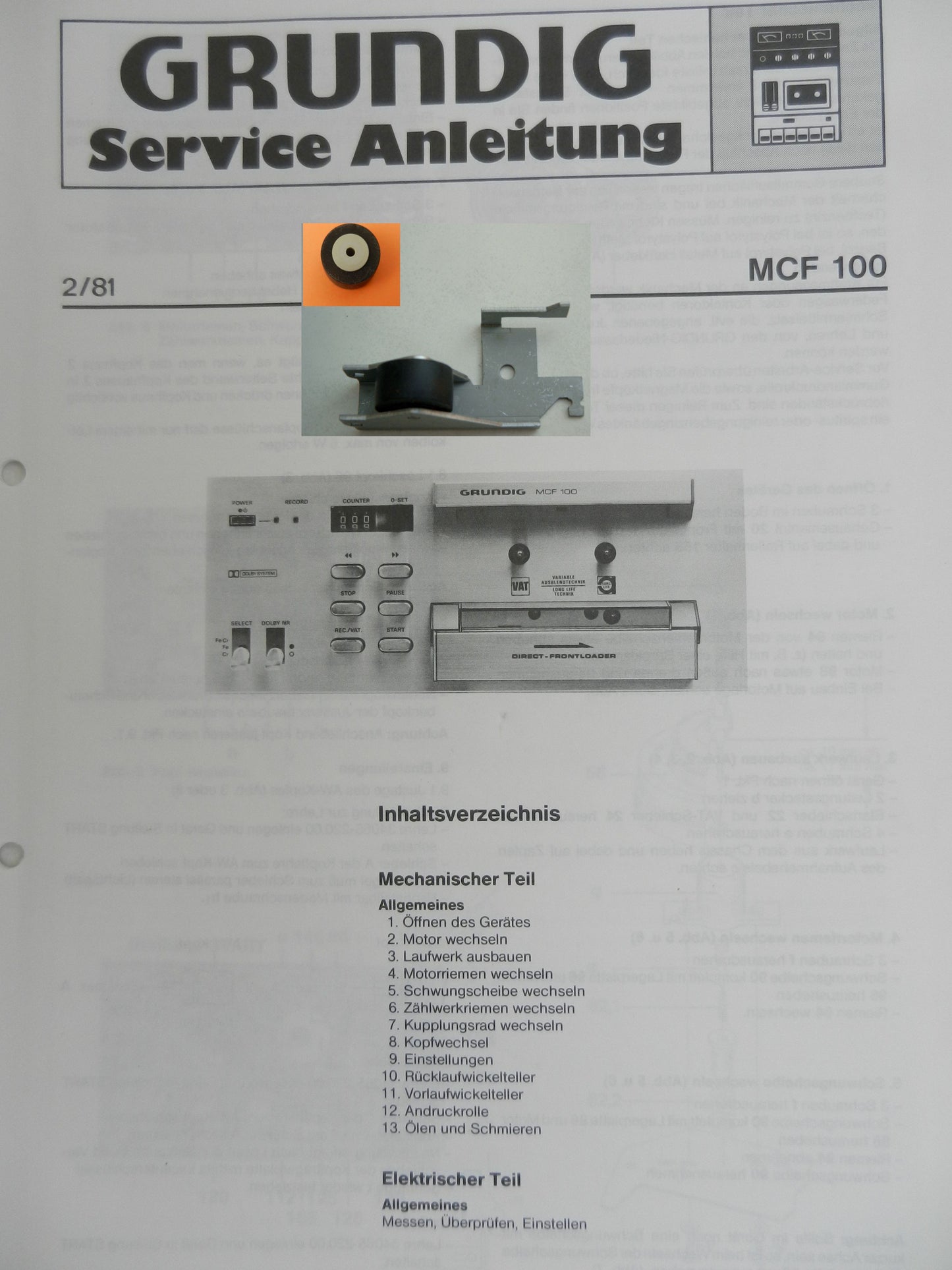 MCF100 MCF200 Tonrolle für Hifi Cassettendeck von GRUNDIG