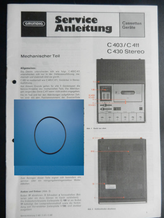 C403 C405  C411 C415 C430 Zählwerk Riemen Cassettenrecorder GRUNDIG