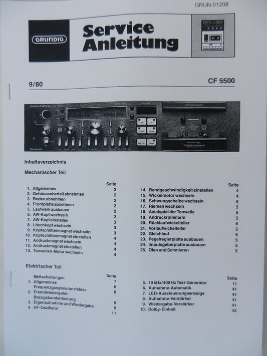 CF5500 Service Manual für GRUNDIG Hifi Cassettendeck