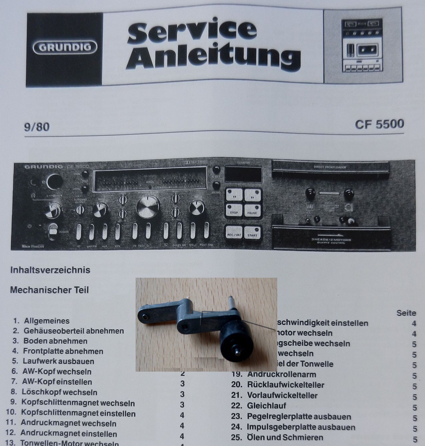 CF5500 MCF500 MCF600 Tonrollenhebel für Hifi Cassettendeck von GRUNDIG