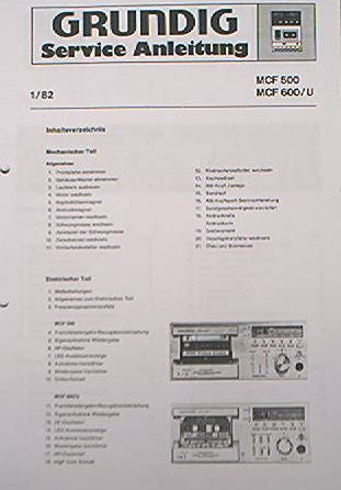 MCF500 MCF600 Service Manual für Hifi Cassettendeck Frontlader von GRUNDIG