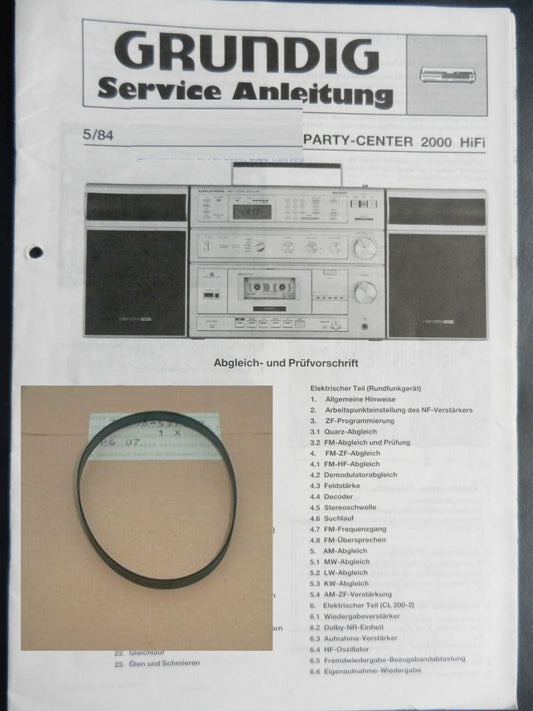 Party Center  2000 Hifi Antriebsriemen GRUNDIG