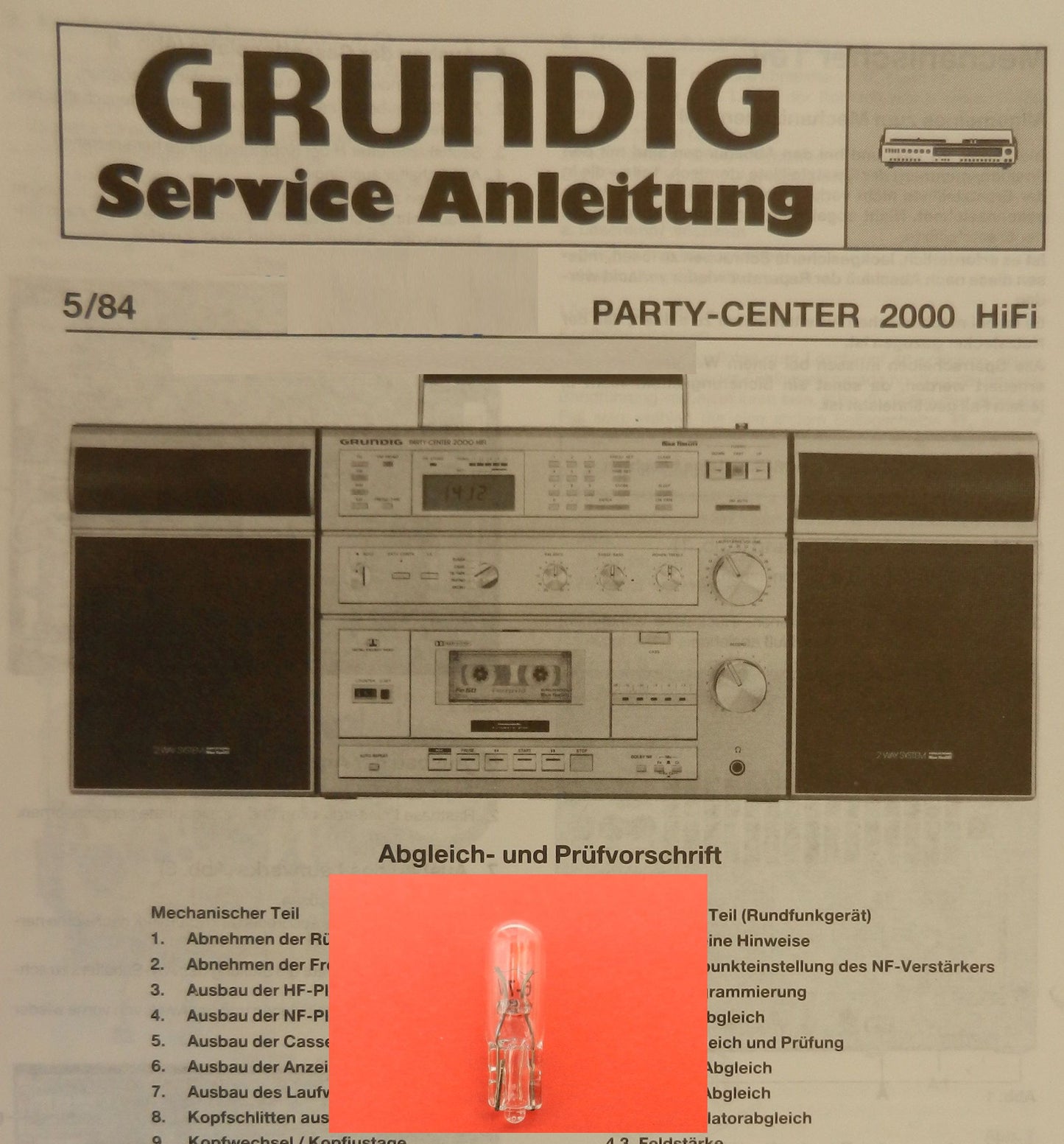 PartyCenter2000 Lämpchen für Hifi Center von GRUNDIG