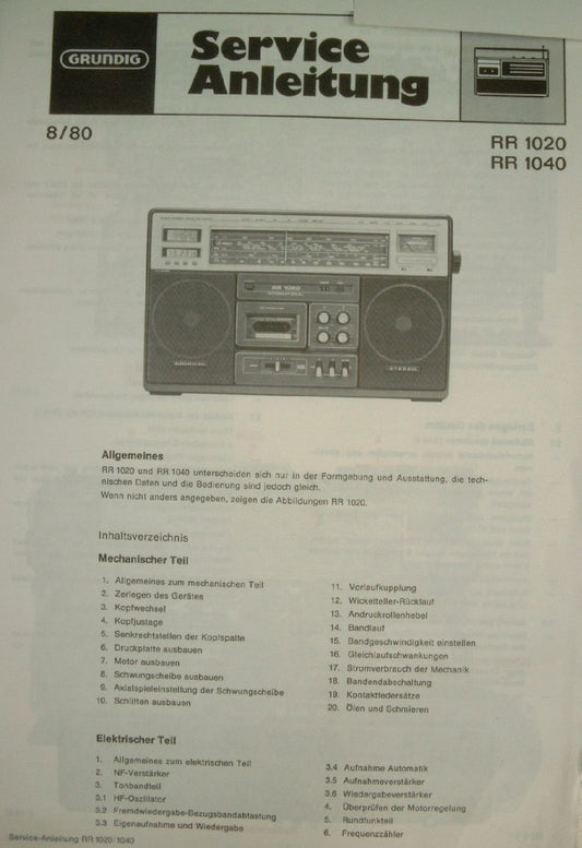 RR1020 / 1040 Service Manual für Radiorecorder von GRUNDIG