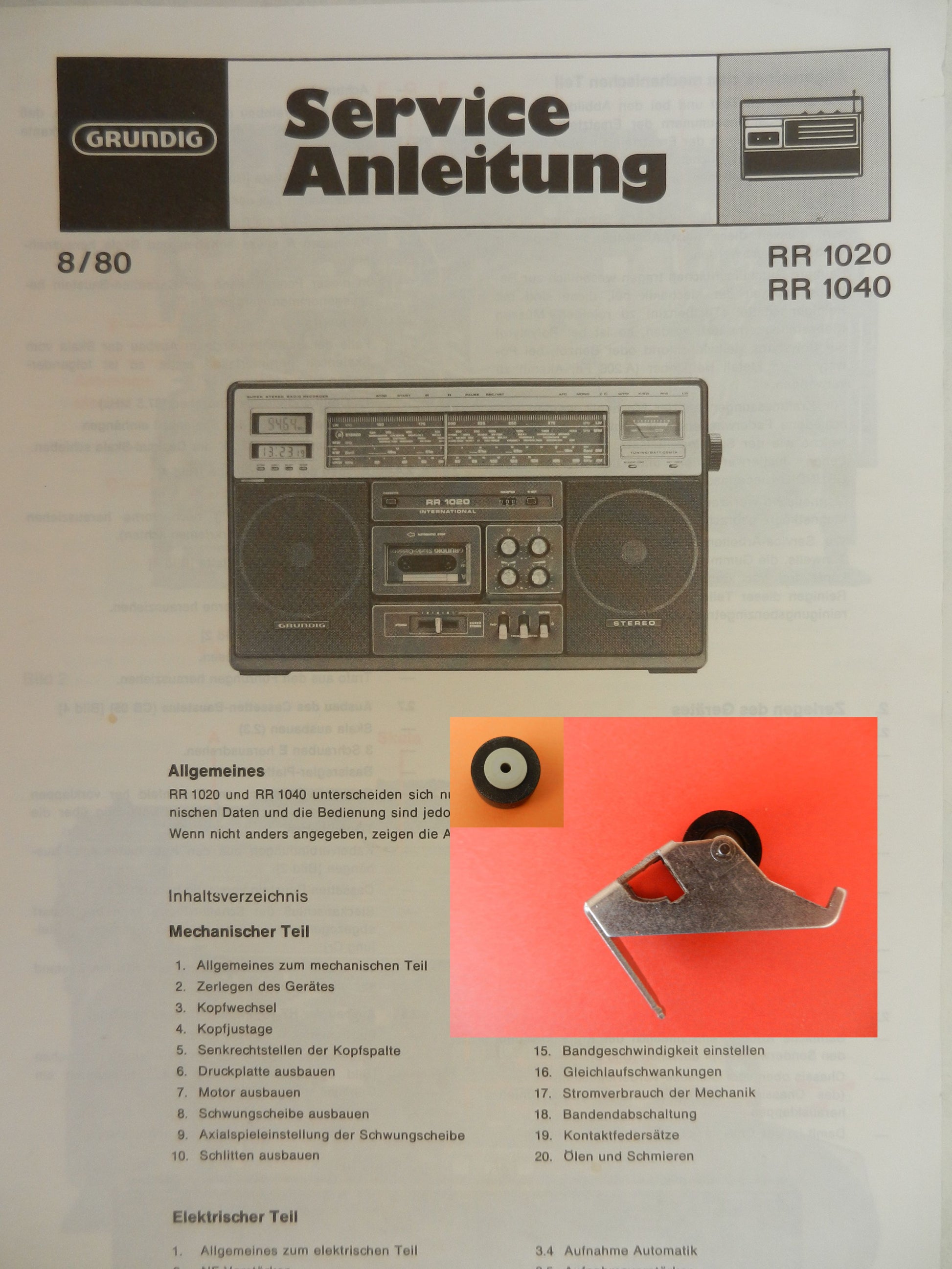 RR1020 RR1040 RR 1020 RR 1040 Tonrolle für  Radiorecorder von GRUNDIG