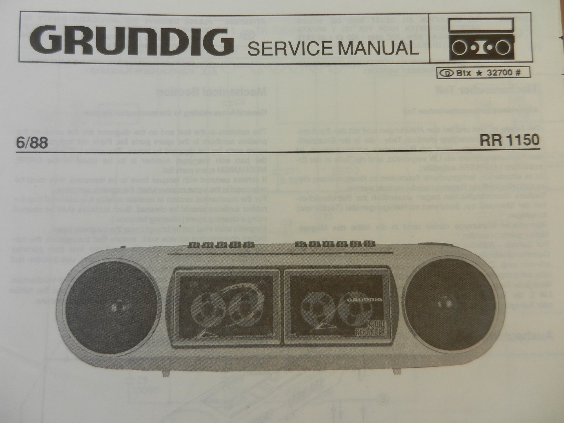 RR1100 RR1150 RKS1165 Teleskopantenne für Radiorecorder  von GRUNDIG