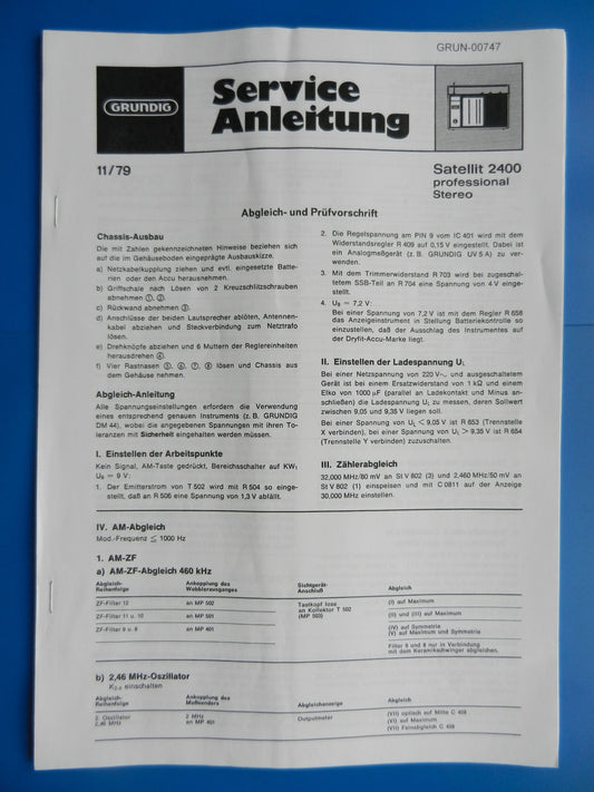 Satellit2400 Service Manual für Weltempfänger von GRUNDIG