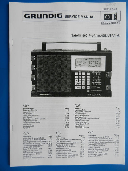 Satellit500 Service Manual für GRUNDIG Weltempfänger