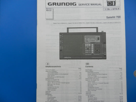 Satellit700 Service Manual Original für Weltempfänger von GRUNDIG
