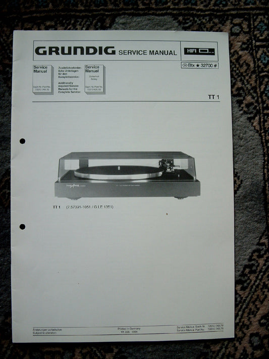 TT1 Service Manual für Fine Arts Plattenspieler - GRUNDIG