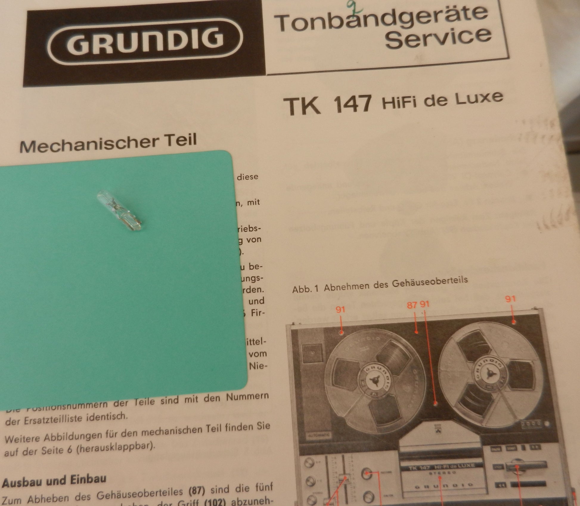 Lämpchen für TK 147 Tonband GRUNDIG