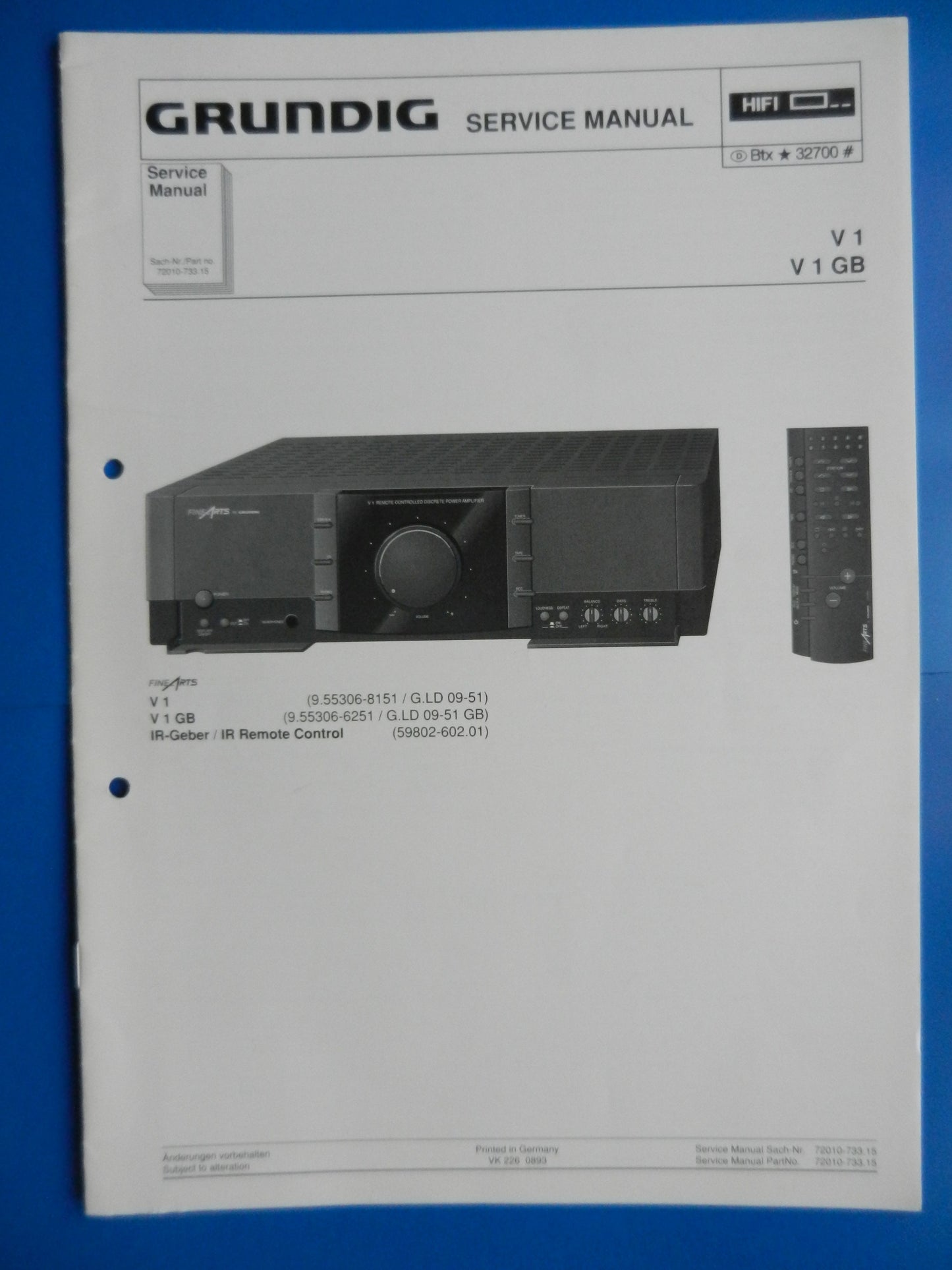 V1 Service Manual für GRUNDIG Hifi Verstärker