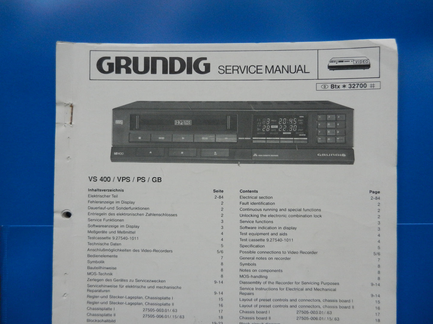 VS400 VPS Service Manual für VHS Videorecorder von GRUNDIG