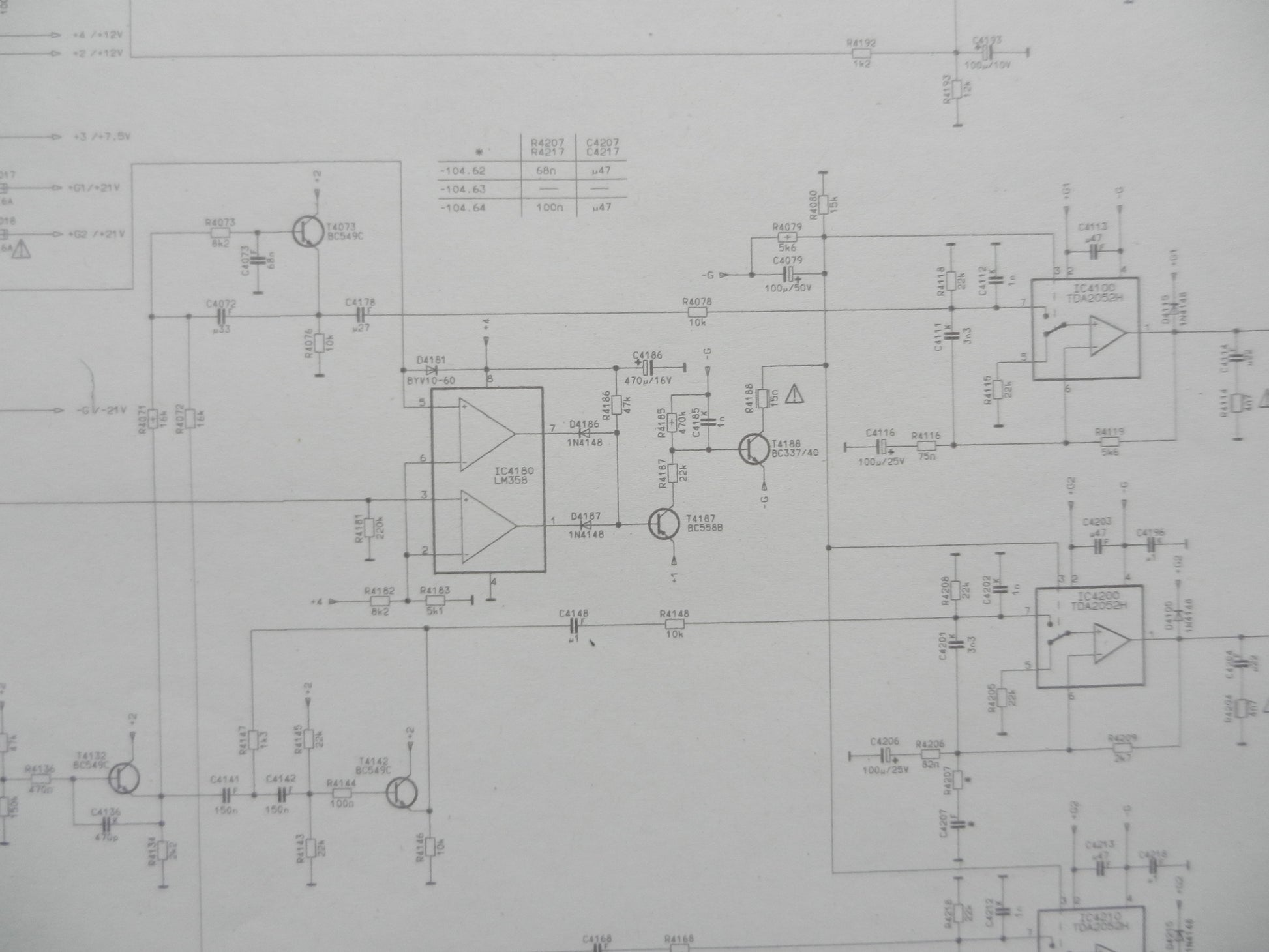 Verstärkerplatine mit 3x TDA2052 von GRUNDIG mit Schaltplan